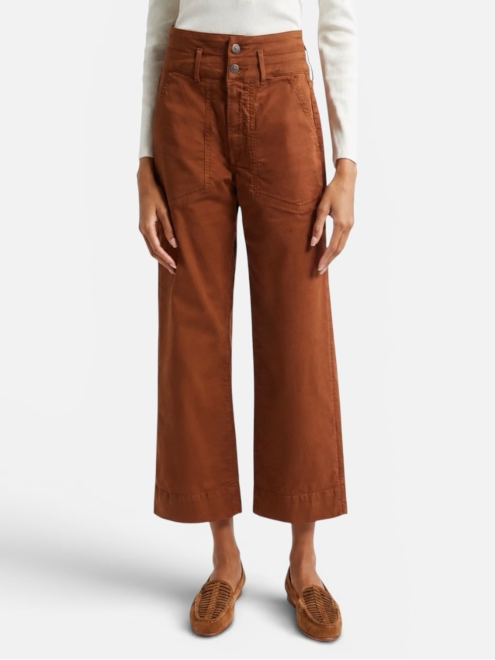 VERONICA BEARD‎ Hilde High Rise Wide Leg Ankle Crop Pants in Deep Ochre